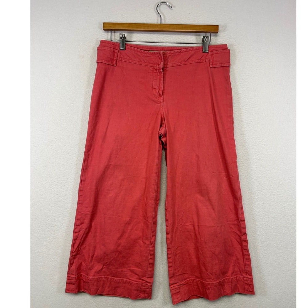 Coastal Summer Sitwell Womens 6 Coral Pink Cropped Wide Leg Button Detail Pants